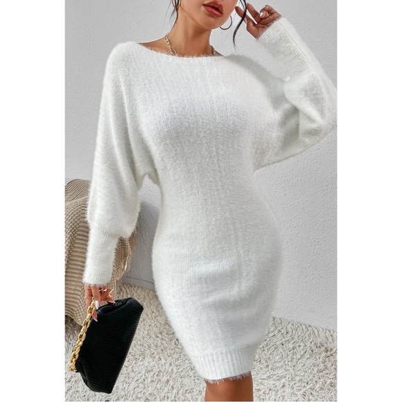 White Oversized Sweater Dress - Picture 2 of 5